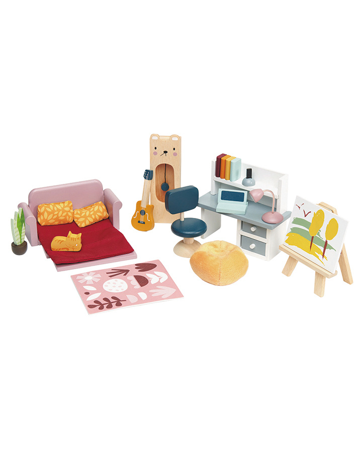 Puppenhausmöbel Zubehör Puppenhaus Holz Tender Leaf Toys Kinderzimmer 14-teilig
